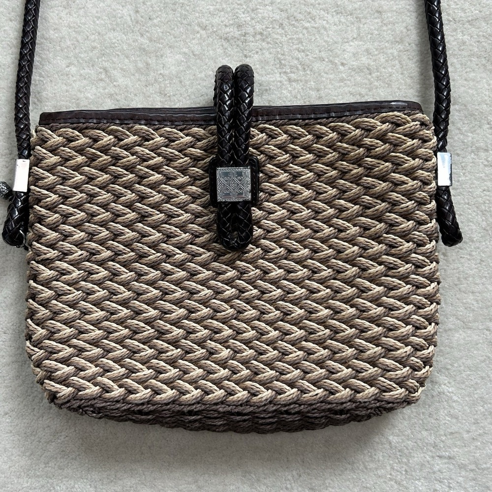 Brighton Woven Straw Bag Purse Roxanne Crossbody Braided Leather Trim Charms